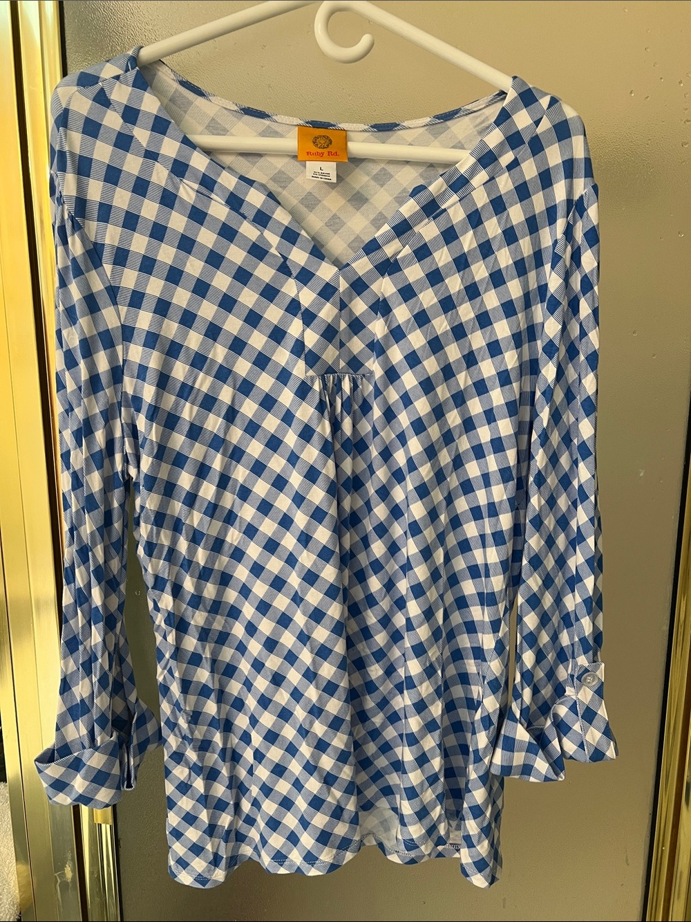 Ruby Rd. Blue and White Gingham V-Neck Tunic